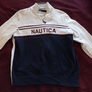 Used Nautica Men’s Spell Out White Blue Red Pullover Sweater Size Small $98